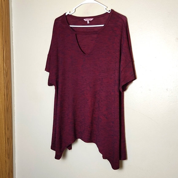Juicy Couture Womens Maroon Heathered Cutout V-Neck Draped Short Sleeve Top - Picture 1 of 4
